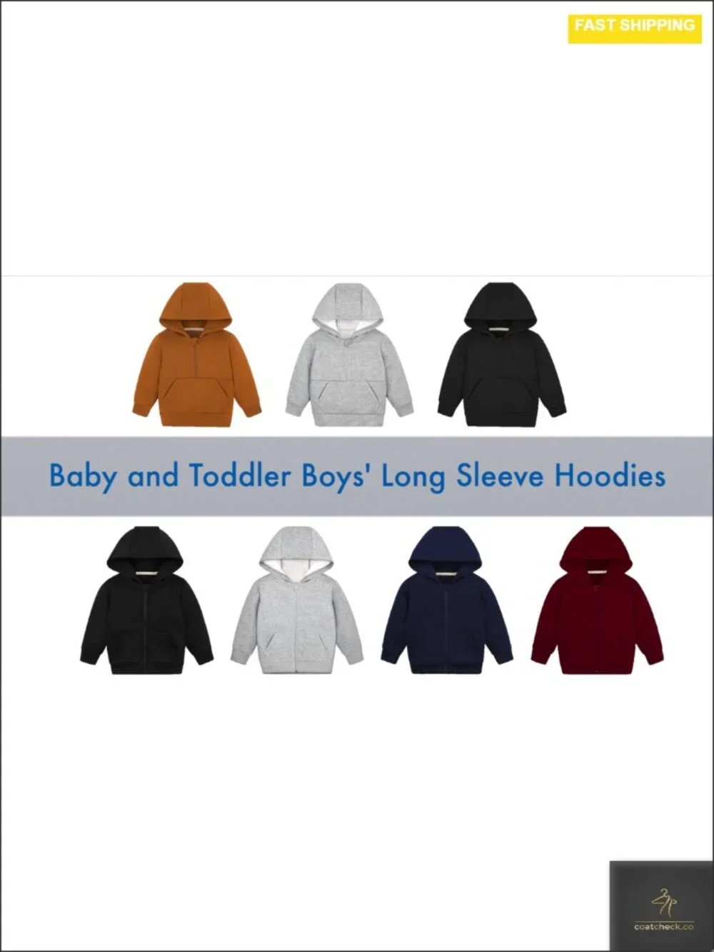Toddler Boys Fleece Hooded Zip Up Jacket 3 Pack Long Sleeve Full Zip